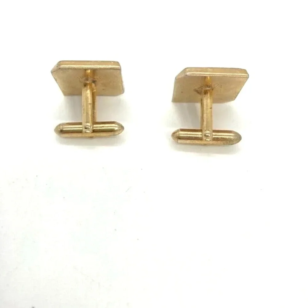 Vintage Swank Mens Square‎ Cufflinks Tie Clip Set Brown Faux Leather Gold Tone